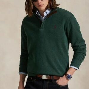 VTG Ralph Lauren Polo Men's L Forest Green Polo Collar 100% Cotton Sweater